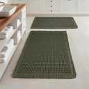 Set of 2 Waffle Bathroom Rugs, Non Slip Absorbent Waffle Knit Bath Mat for Shower Floor, Tub and Bathroom Door, Ultra Soft Quick Dry, Olive Green, 18"x30"+24"x36"