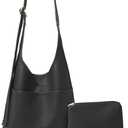 WOOMADA Hobo Bags for Women Ultra Soft Foldable Shoulder Slouchy Handbags with Coin Purse & Adjustable Strap, Black