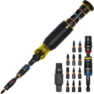 Klein Tools 32517HD KNECT 17-in-1 Impact-Rated Hybrid Screwdriver/Nut Driver, Magnetic, Flip Socket, 11 Bits, 3 Nut Drivers, Bit Holder, Square Adapter