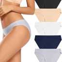 5pcs voenxe Women Bikini Underwear,Seamless Breathable Ladies Panties,No Show Comfortable Briefs Undies,Invisible Hipster, Medium