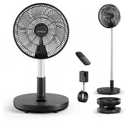 TriPole Foldable Standing Fan 12" Portable Rechargeable Battery Pedestal Fan with Remote, Timer Setting, Height Adjustable, for Home Office, 6 Speed, 12000mAh (Black)