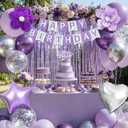 Purple Birthday Decorations for Women Girls, Lavender Silver Metallic Balloons Glitter Sash Fringe Curtain Butterfly Decor Cake Topper Happy Birthday Banner Butterfly Party Decorations Lavender Bday