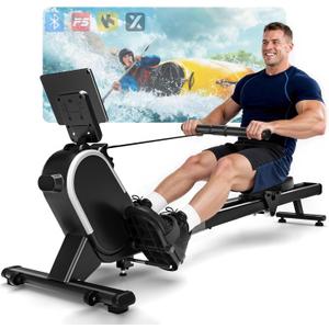 Rowing Machines for Home, 16/32-Level Adjustable Resistance, Magnetic Rowing Machine with App Supported, 350/400 LB Weight Capacity, Upgraded Dual Slide Rails with LCD Data Display Screen (Black)
