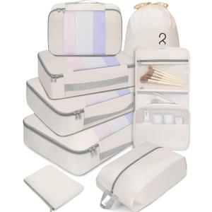 BAGAIL 6 Set/8 Set/10 Set Packing Cubes Various Sizes Packing Organizer for Travel Accessories Luggage Carry On Suitcase (08-Beige)