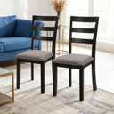 Dining Chairs Set of 2, Wooden Upholstered Kitchen Chairs with Solid Wood Legs & High Ladder Back, 275lbs Capacity, Comfortable Farmhouse Style Kitchen Accent Chairs for Dining Room, Black