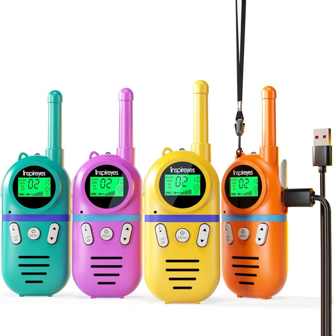 Walkie Talkies for Kids Rechargeable,Toys for Boys and Girls Ages 3-12, 4 Pack Long Range 2-Way Radios, Birthday Gifts,Christmas Stockings, Outdoor Play, Family Games, Hiking Camping Gear