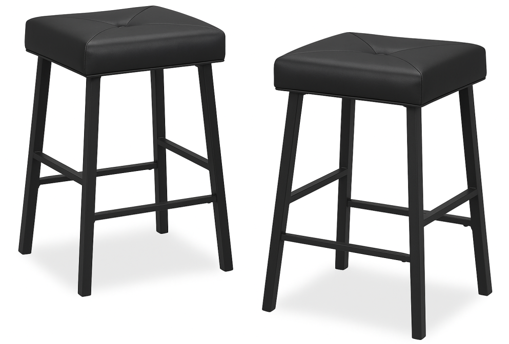 Bar Stools Set of 2, 24In Counter Height Bar Stools for Kitchen Island with Upholstered Saddle Seat, Black