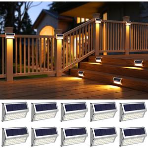 ROSHWEY Deck Lights, 10 Pack 30 LED Deck Lights Solar Powered Outdoor Waterproof, Patio Step Lighting Outdoor Decor, Stainless Steel Backyard Lamp for Garden Yard Porch Stair Railing, Warm White