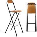 1 Pcs 27.5'' Folding Bar Stool with Back Tall Brown Leather Folding Stool Cushioned Padded Folding Counter Height Stool Collapsible Portable Barstools for Adults Kitchen Cafe Guitar