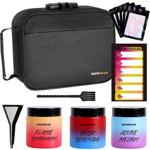 Carbon Lined Bag with Combination Lock, Airtight Glass Jar & UV Protection Glass, Moisture-Proof Travel Organizer for Coffee, Tea, Large Capacity Storage Case (Black Combo)