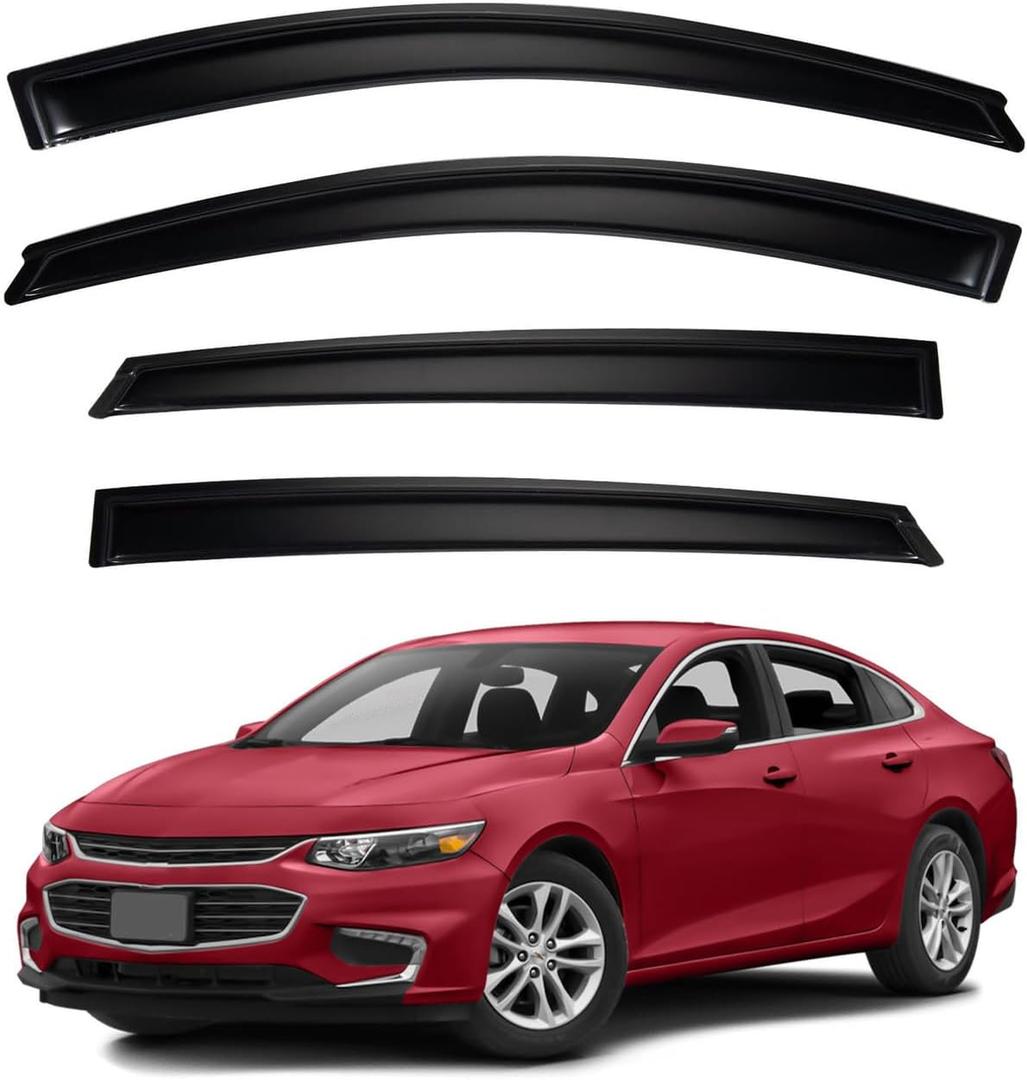 4pcs Front+Rear Smoke Tint Sun/Rain Guard Outside Mount Tape-On Vent Window Visors Compatible with 2016-2024 Chevy Malibu 4pcs Front+Rear Smoke Tint Sun/Rain Guard Outside Mount Tape-On Vent Window Visors Compatible with 2016-2024 Chevy Malibu