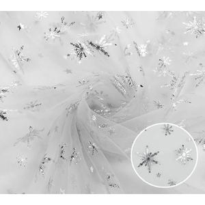 Sheer Fabric, Snowflake Silver Foil Organza Fabric, Snowflake Tablecloth Birthday Party Supplies Party Decorations, Christmas Tree Skirt Christmas Decorations Clearance (59" x 118", White)