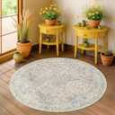 Beige Blue 3ft Round Rug for Bedroom, Entryway, Bathroom - Soft Small Circle Rugs for Home Office, Nurery, Kitchen, Pastel Washable Throw Rug Non Slip & Low Pile Carpet Dcor