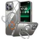 PuyaTeya 360° Rotatable Magnetic Stand for iPhone 13 pro max Case Compatible with Mag-Safe 16FT Military Drop Protection, Anti-Scratch/Fingerprint Shockproof iPhone 13 pro max Phone Case(Clear-Grey)