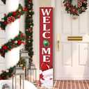 Christmas Welcome Porch Sign Decor Santa Wooden Hanging Sign Door Porch Standing Decorative Signs Plaques for Front Door Farmhouse Outdoor Indoor Welcome Sign Wall Craft Decor 47.2"H
