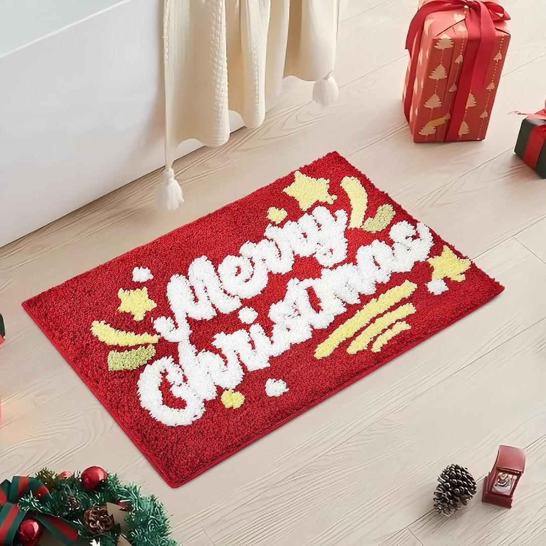 Red Bathroom Rugs Christmas Bath Mat Extra Thick Soft Absorbent Bathroom Mat Non Slip Washable Quick Dry for Christmas Decorations, 31" x 20"