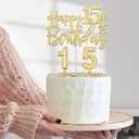 15th Birthday Decorations for Girls Gold with 15th Birthday Crown and Sash, Candles and Cake Topper, Number Balloons, Sweet 15 Year Old Gifts for Girls