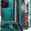 FNTCASE for iPhone 16 Pro Case: Military Grade Drop Proof Protection Mobile Cover with Kickstand | Matte Textured Rugged Shockproof TPU | Protective Sturdy Phone Case - 6.3 inch Green