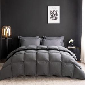 Feather Down Comforter Full/Queen Size,Hotel Style Bedding Comforter,750+ Fill Power,1200TC,100% Organic Cotton Fabric,All Season Grey Duvet Insert with 8 Corner Tabs (Queen(90x90inches), Solid Grey)