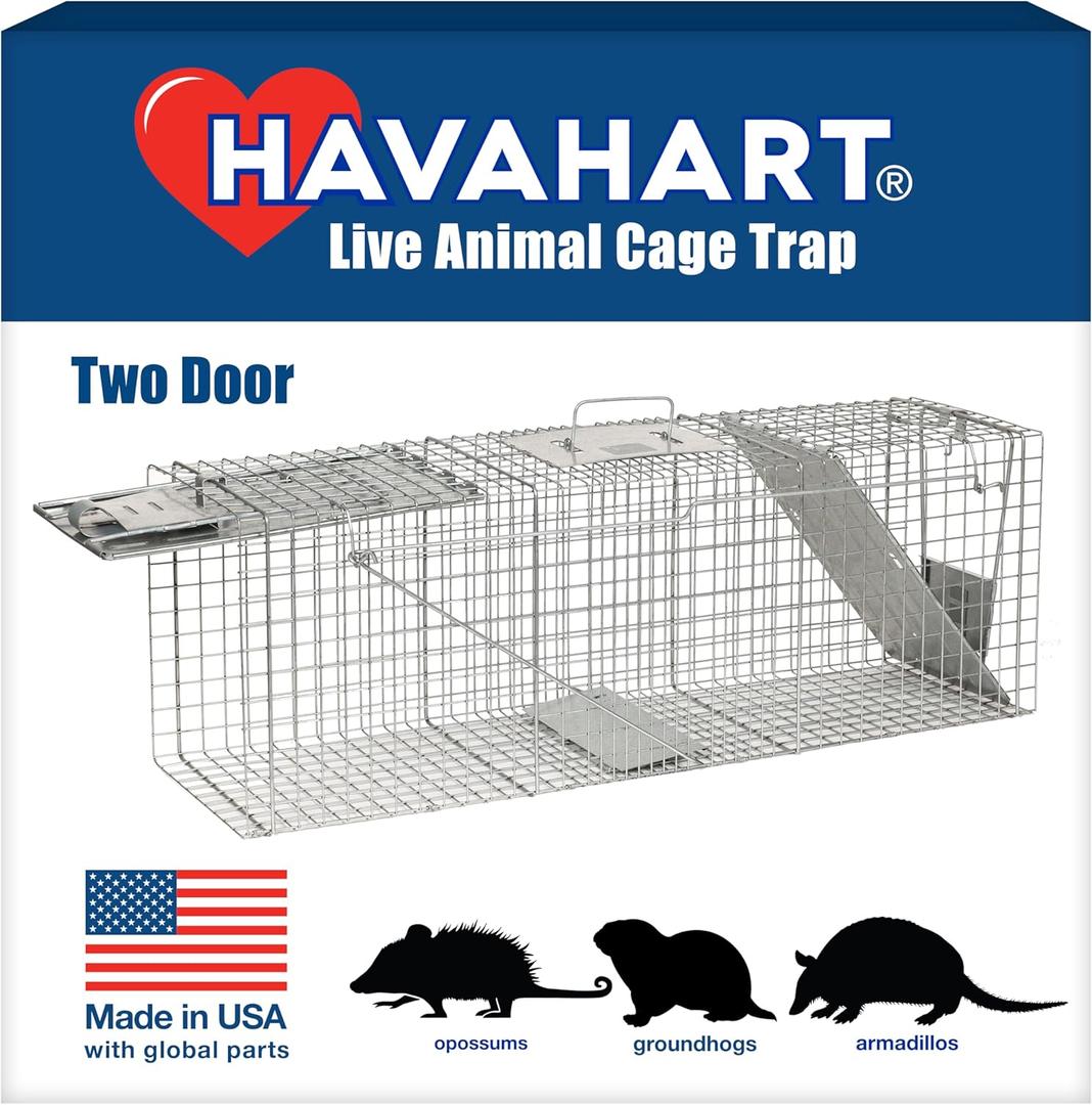 Havahart Large 2 Door Humane Catch and Release Live Animal Trap for Armadillos, Beavers, Bobcats, Small Dogs, Cats, Foxes, Groundhogs, Nutria, Opossums, Raccoons, Live Catch Trap for Stray Dogs 1045SR