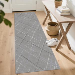 Runners for Hallways Ultra Non-Slip 2x6 Washable Kitchen Rug Modern Tear and Stain Resistance No Pile Hand-Woven Style Lightweight Runners for Entryway, Laundry Room, Bedside, Light Gray