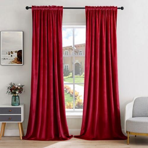 MIULEE Christmas Red Velvet Curtains Thermal Insulated Blackout Curtain Drapes for Bedroom Living Room Darkening 84 Inches Long Curtains Panels Rod Pocket Set of 2