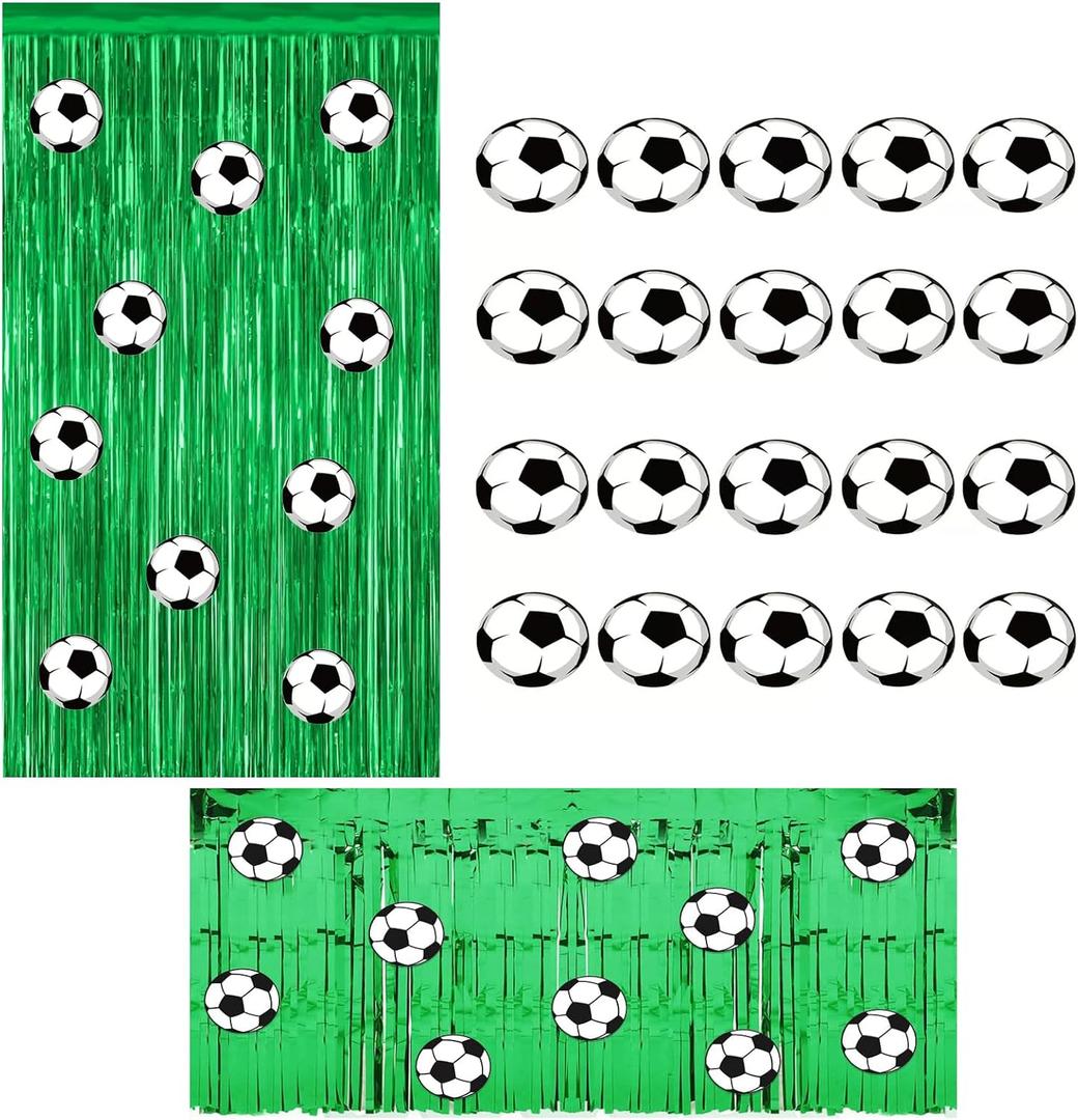 2026 Soccer Party Decorations - 3 Pack Including Soccer Background Curtain, Table Skirt, Stickers Sports Theme Birthday Party Supplies Hanging Wall Dcor