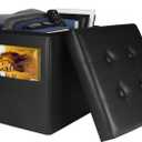 Storage Ottoman Foot Rest Stool, Small Leather Storage Ottomans Bench, Folding Footstool with Side Pockets, Foot Rest Under Desk for Living Room Bedroom, 15x15x15 in, Black