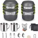 G4Free Camping Cookware Mess Kit 19 Pieces Hiking Backpacking Picnic Cooking Bowl Non Stick Pot Pan Knife Spoon Set 19PCS (Green)