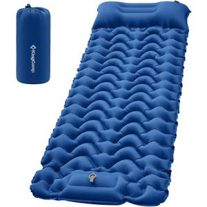 KingCamp Sleeping Pad for Camping, Ultralight Connectable Inflatable Sleeping Pad Camping Mattress with 6.3" Built-in Pillow & Foot Pump for Backpacking Hiking Tent Cot (Navy Blue)