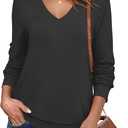 ANRABESS Women's Long Sleeve Shirts Casual Loose V Neck Basic Tees Tops 2026 Fall T-Shirt Outfits Black, XX-Large
