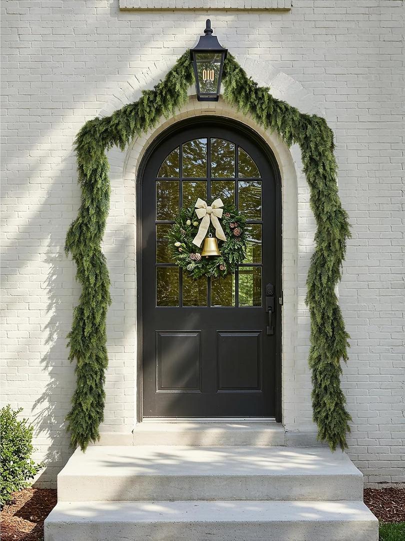 9ft Christmas Cedar Garland with Soft Thickness Pine, Artificial Green Faux Cedar Pine Garland for Mantle Fireplace Indoor Outdoor Holiday Party Home Decoration（2 Pcs）