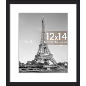 Upsimples 12x14 Frame, Display Pictures 9x11 with Mat or 12x14 Without, Wall Hanging Photo Frame, Black, 1 Pack