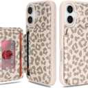 Cavor Compatible with iPhone 16 Wallet Case with Card Holder, Credit Slots Kickstand Stand Phone Case for Women Men, PU Leather Protective Case-Beige Leopard