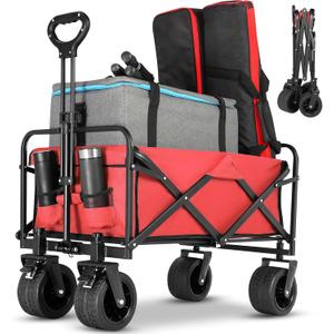 Collapsible Foldable Beach Wagon,Folding Wagon Cart with Big Wheels,Utility Grocery All Terrain Wagons carts Foldable with Brakes for Sand Camping Sports Outdoor(Rose Red). Collapsible Foldable Beach Wagon,Folding Wagon Cart with Big Wheels,Utility Grocery All Terrain Wagons carts Foldable with Brakes for Sand Camping Sports Outdoor(Rose Red).