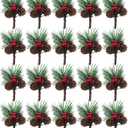 20PCS Artificial Pine Picks Small Pine Tree Plants Red Pinecones for Christmas Flower Arrangements Wreaths and Holiday Decorations