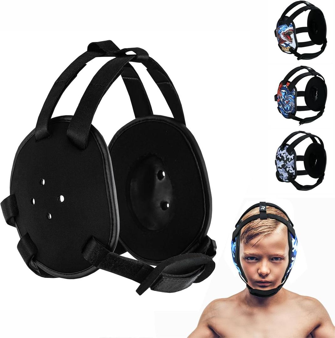 ROAR-INT Kid's Ear Guard BJJ Grappling Head Guard Adjustable Wrestling Headgear For Boys and Girls Earguard MMA Jiu Jitsu (Black)
