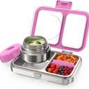 HOMEKOL Stainless Steel Bento Lunch Box + 9.5oz Insulated Food Jar, Purple | 2-Compartment Leak-Proof Container for Kids & Adults, BPA/BPS-Free, 18/8 Metal, Dishwasher Safe, Clear Tritan Lid