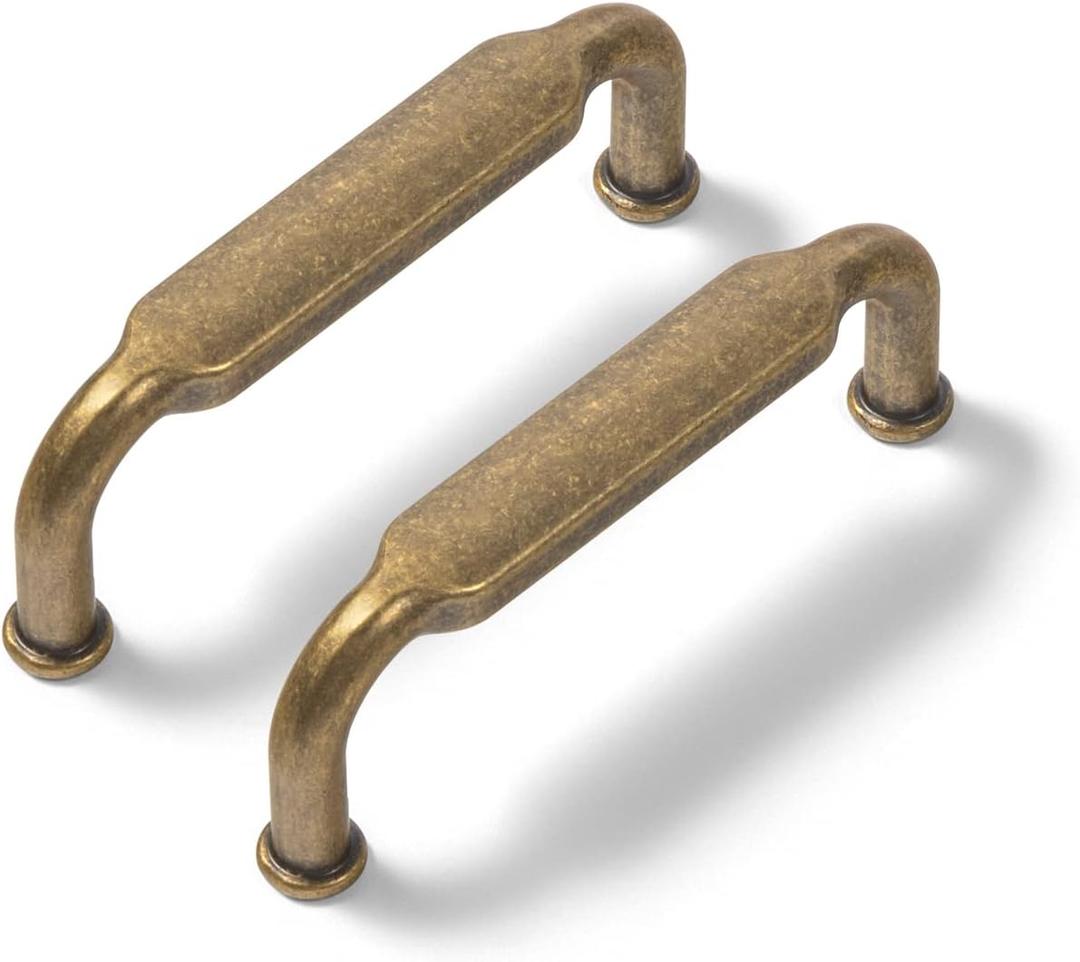 Goo-Ki 6 Pack 3 Inch 76mm Hole Center Cabinet Pulls Antique Brass Zinc Alloy Kitchen Drawer Pulls Drawer Handles 3.45 Inch Length 2202-GT-76