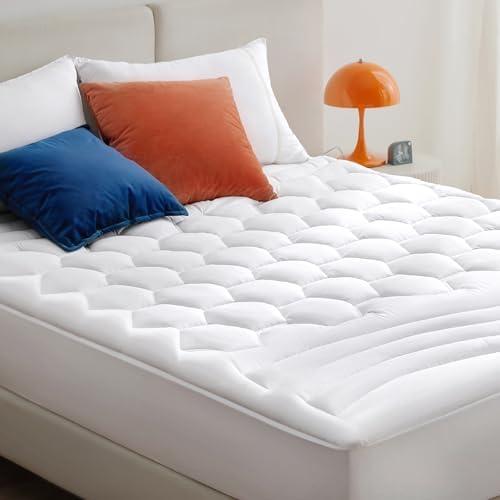 Bedsure RV Short Queen Mattress Pad - Quilted Fitted Mattress Topper Protector with 8-21 Inches Deep Pocket, Noiseless Bed Cover Padded for Camper and Motorhome, Machine Washable, White, 60x75 Inches