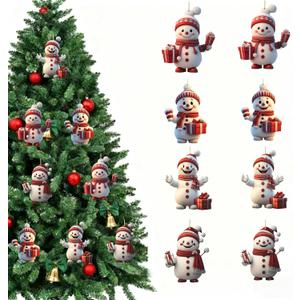 8pcs Cute 2D Snowman Acrylic Christmas Tree Ornaments, Suitable for Christmas Trees, Home Decoration, Holiday Party Decoration, and New Year Decoration (White)
