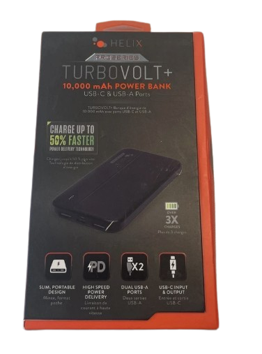 Helix Turbo Volt + 10,000 mAh Power Bank USB C & USB A Ports