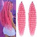 Pink Curly Ocean Wavy Braiding Hair for Black Women 24 Inch 2 Packs Pink Boho Hair for Braiding Deep Wave Crochet Hair Soft Curls for Boho Braids Extensions