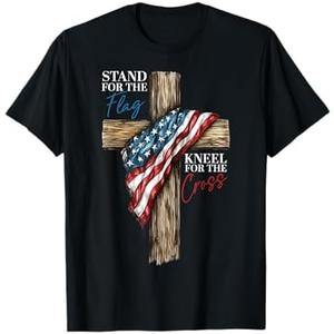 Stand for The Flag Kneel for The Cross Patriotic Faith T-Shirt. 2XL