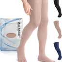 Doc Miller Thigh High Open Toe Compression Stockings 15-20mmHg for Varicose Veins, Pregnancy Support Open Toe Thigh High Compression Socks for Women and Men (X-Large, Beige)