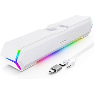 LENRUE G11 Computer Speakers for Desktop, Touch Lights PC Speakers with Surge Clear Sound, USB C/USB Powered for Computer Desktop PC Laptop Monitor (White)