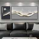 Large Framed Modern Abstract Wall Art for Living Room, 2 Piece Silver Mountain Bright Style Artworks for Wall, Luxury Gray Blue Minimalist Painting Prints for Bedroom Hallway Home Office Wall Decor