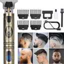 Professional Hair Trimmer for Men, Beard Trimmer Hair Clippers for Men, Cordless Rechargeable Hair Trimmer Metal Body Cutting Grooming Kit, Beard Shaver Barbershop (Bronze with LCD)