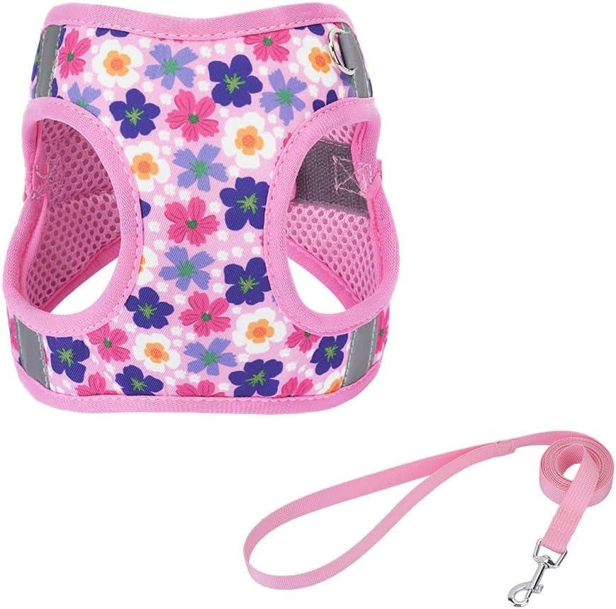 Step in Dog Harness and Leash Set, Flower Adjustable Easy Walk Puppy Harnesses, Soft Mesh No Pull Pet Vest Harness for Dogs(Flower, M)