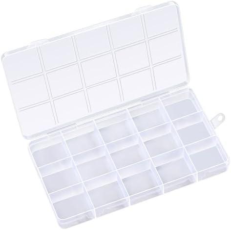 15 Grids Bead Organizer, Plastic Organizer Box, Bead Storage Containers, Clear Storage Dividers Box for Jewelry Arts and Crafts, Fishing Tackle Boxs Compartment Organize, Pack Of 2 
